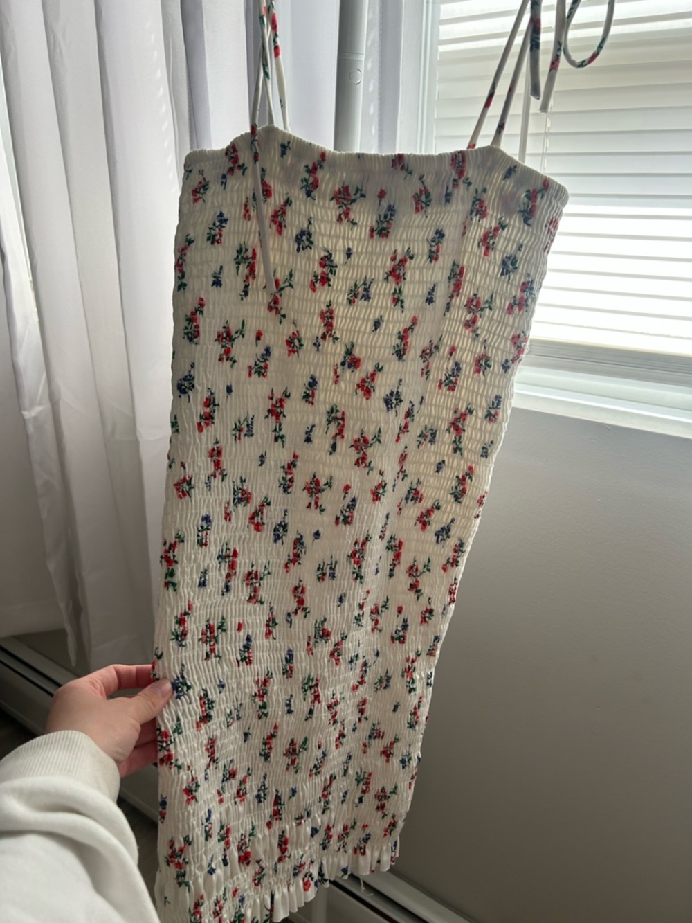 Smocked Floral Midi dress- Cream with Red & Navy Floral